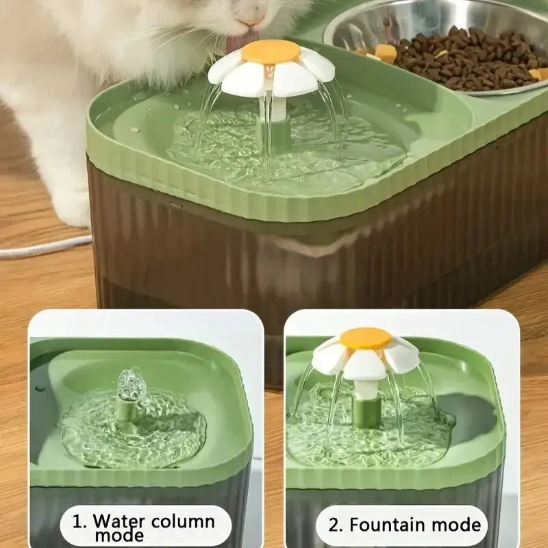 Flower Waterfall Cat Water Fountain Food Feeder